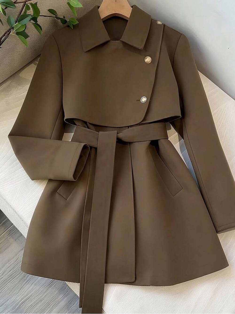 Women's Elegant Coffee Brown Autumn Windbreaker Jacket,Office Business